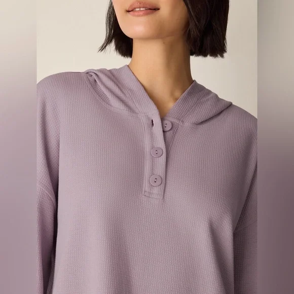 NWT EILEEN FISHER Waffle Cotton Blend Doubleknit Hooded Top in Lunette - Picture 2 of 11